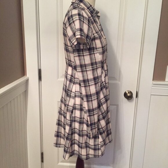 11•1•TYLHO ANTHROPOLOGIE DRESS BLACK WHITE PLAID SHIRT STYLE Size XS - Picture 2 of 7